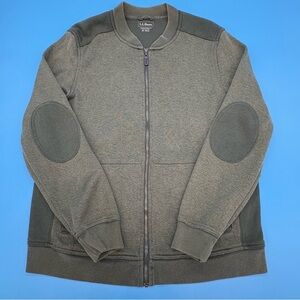 L.L. Bean Men's Green Full Zip Sweater Two-Tone Elbow Patches Cotton Size Medium